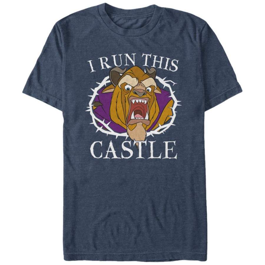 Beauty and the Beast Men’s Run Castle  T Shirt Navy Blue Heather