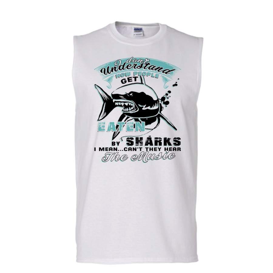 How People Get Eaten By Sharks T Shirt, Coolest Sharks Lovers T Shirt, Awesome t-shirts (Men’s Cotton Sleeveless)