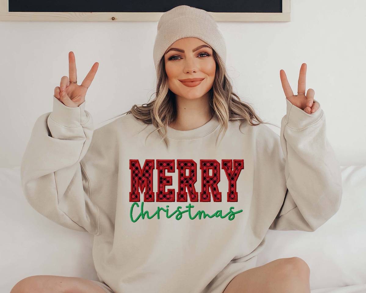 Merry Christmas Embroidery Sweatshirt 2D Crewneck Sweatshirt All Over Print Sweatshirt For Women Sweatshirt For Men Sws4594