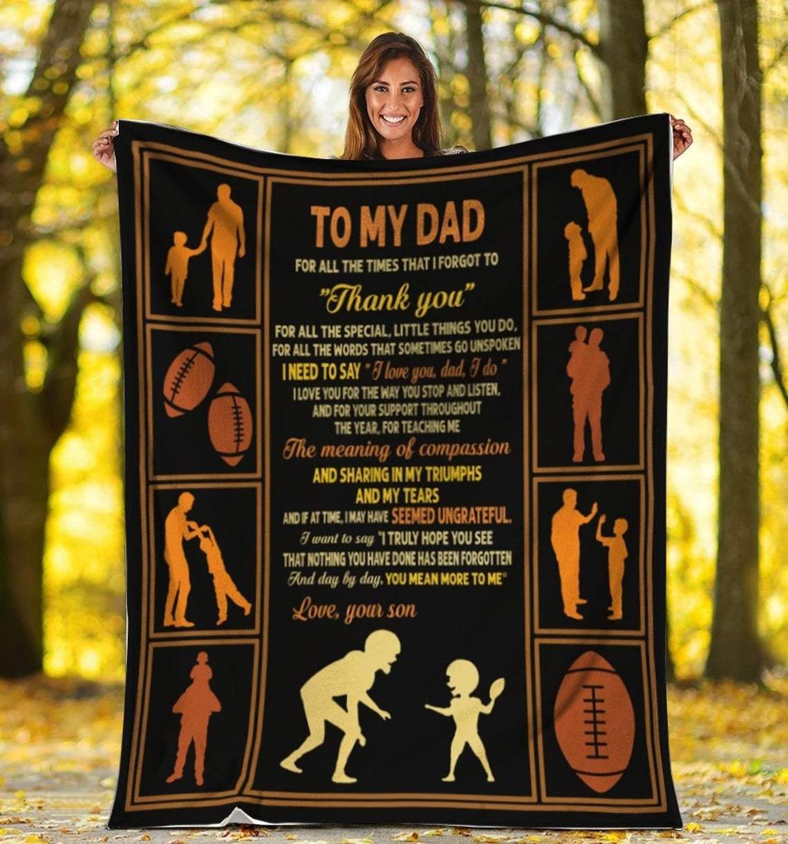 To My Dad For All The Times I Forgot To Thank You Football Blanket Gift For Dad From Son Birthday Gift Home Decor Bedding Couch Sofa Soft And Comfy Cozy