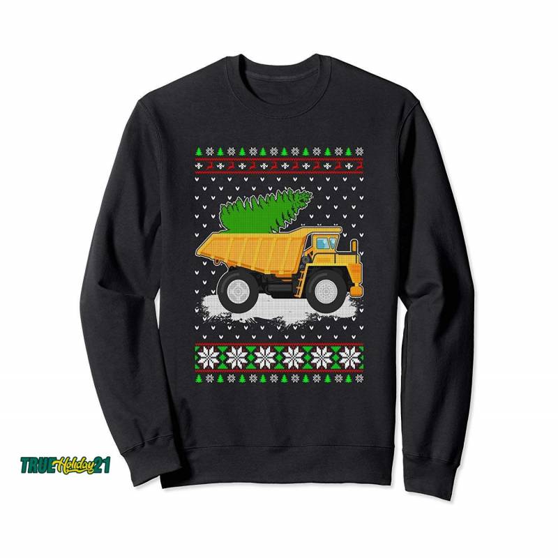 Yellow Dump Truck Trucker Ugly Christmas Sweater Sweatshirt