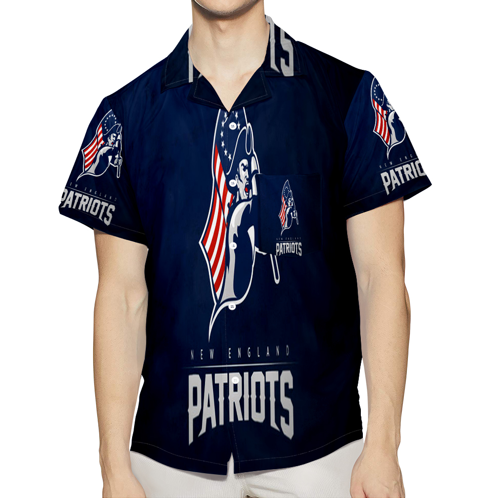 New England Patriots Pat Holding Flag 3D All Over Print Summer Beach Hawaiian Shirt With Pocket