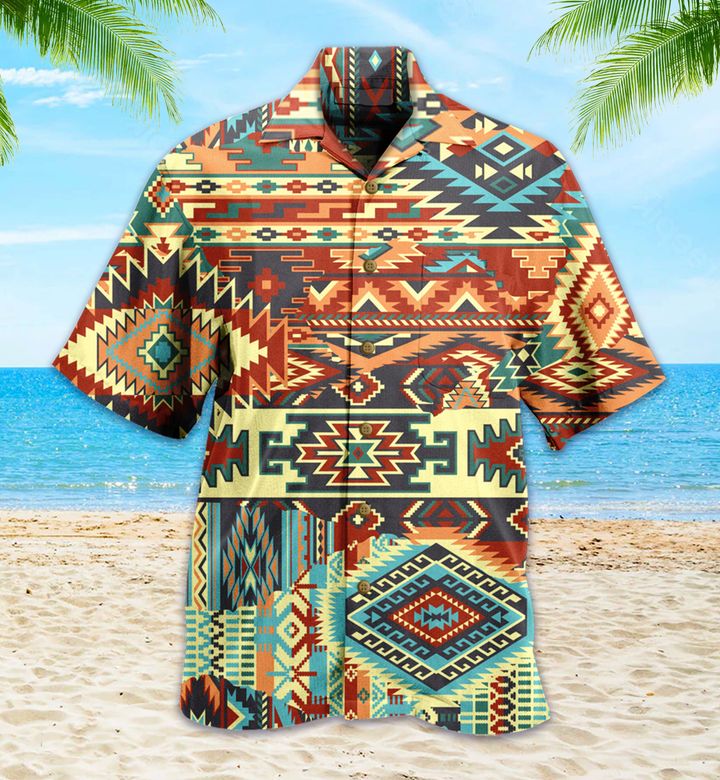 Native American Fabric Patchwork Colorful Hawaii Shirt Ha58473