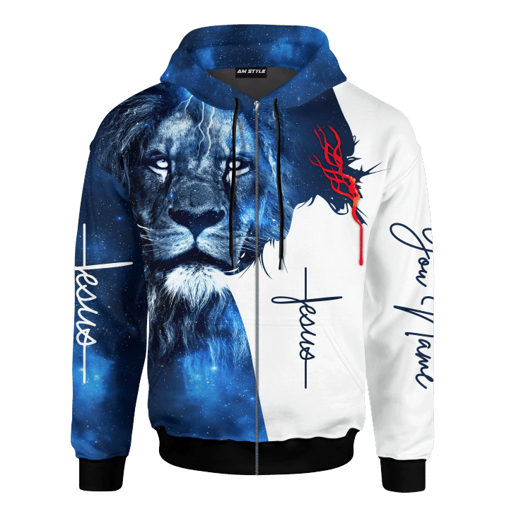 The King Jesus Lion Galaxy Customized 3D All Over Printed Zip Hoodie