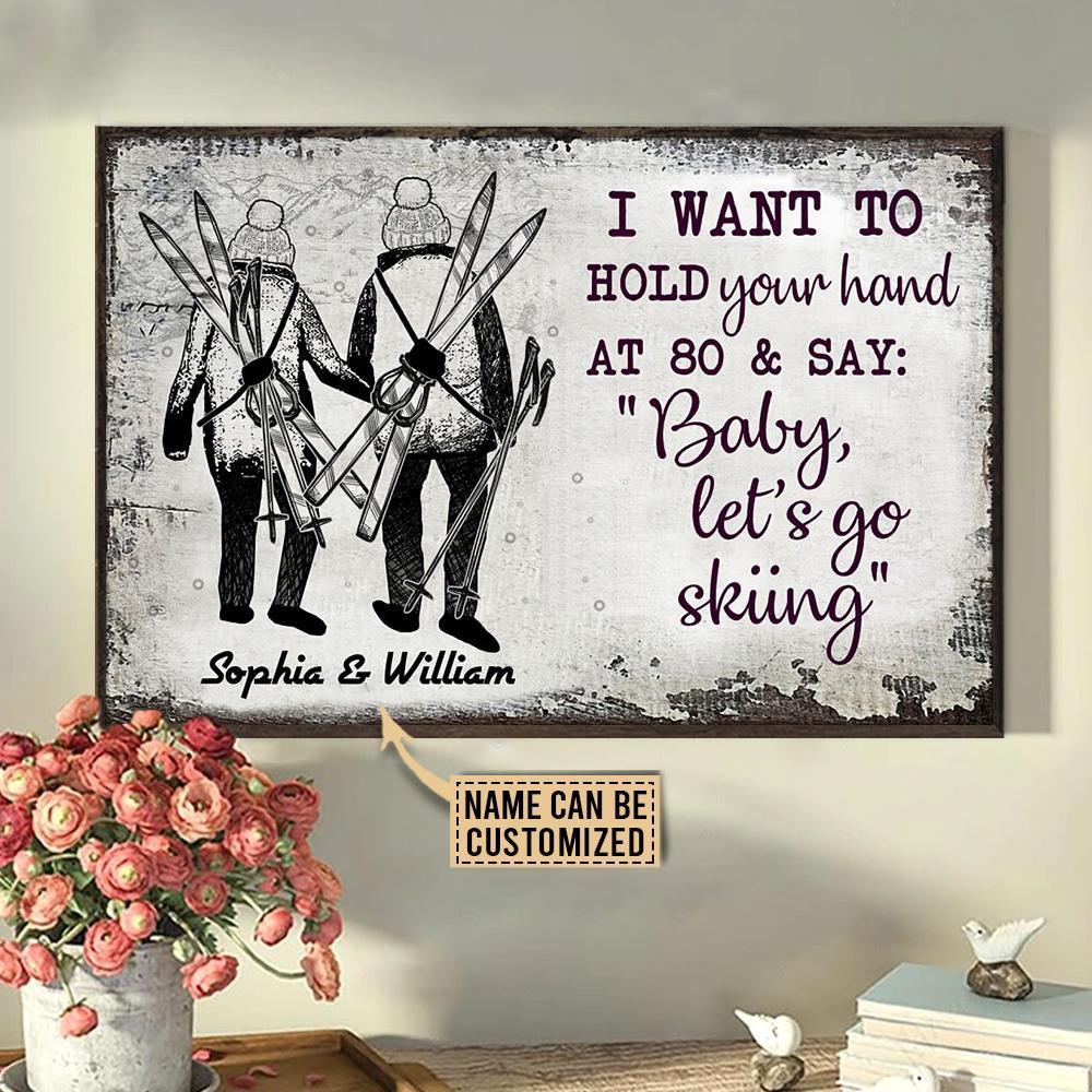 Aeticon Gifts Personalized Skiing Sketch Hold Your Hand Canvas Mom Dad Gift Home Decor