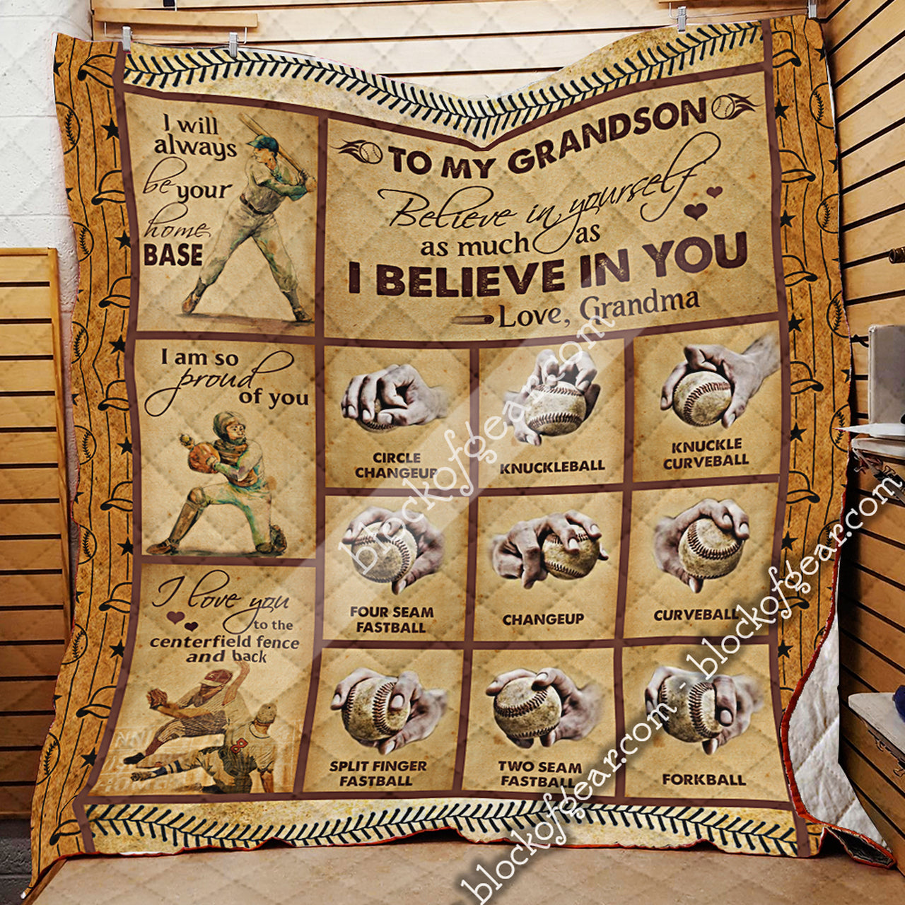 To My Grandson, Love Grandma, Baseball Lha467Gr 3D Quilt Blanket