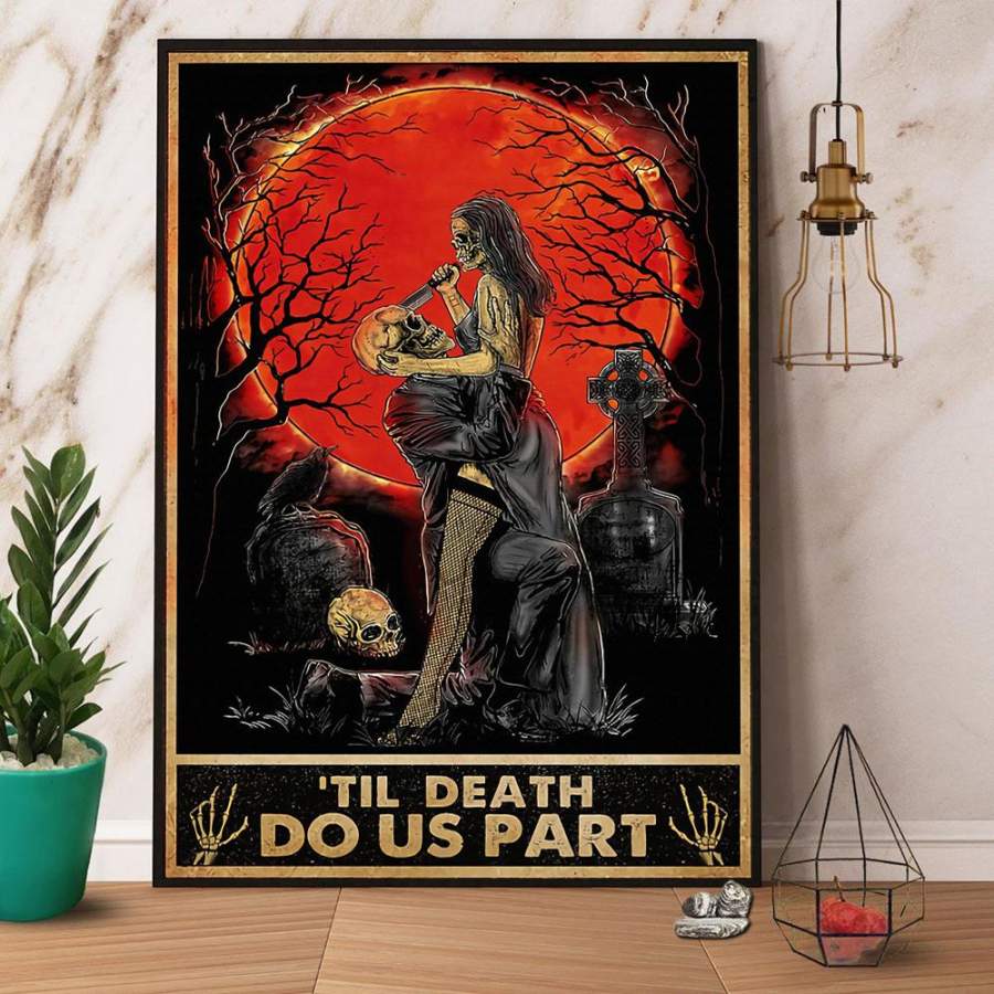 Skeleton Halloween ’til death do us part paper poster no frame/ wrapped canvas wall decor full size