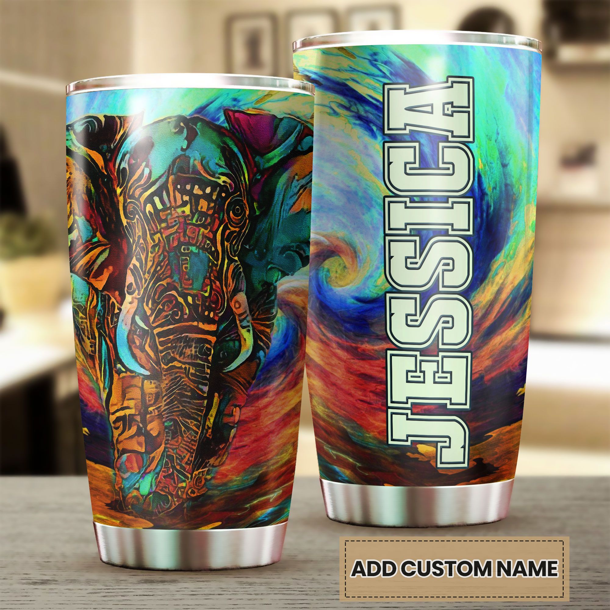 Personalized 3D Colorful Hippie Elephant Stainless Steel Tumbler – Customized Double-Walled Insulation Therma Cup With Lid