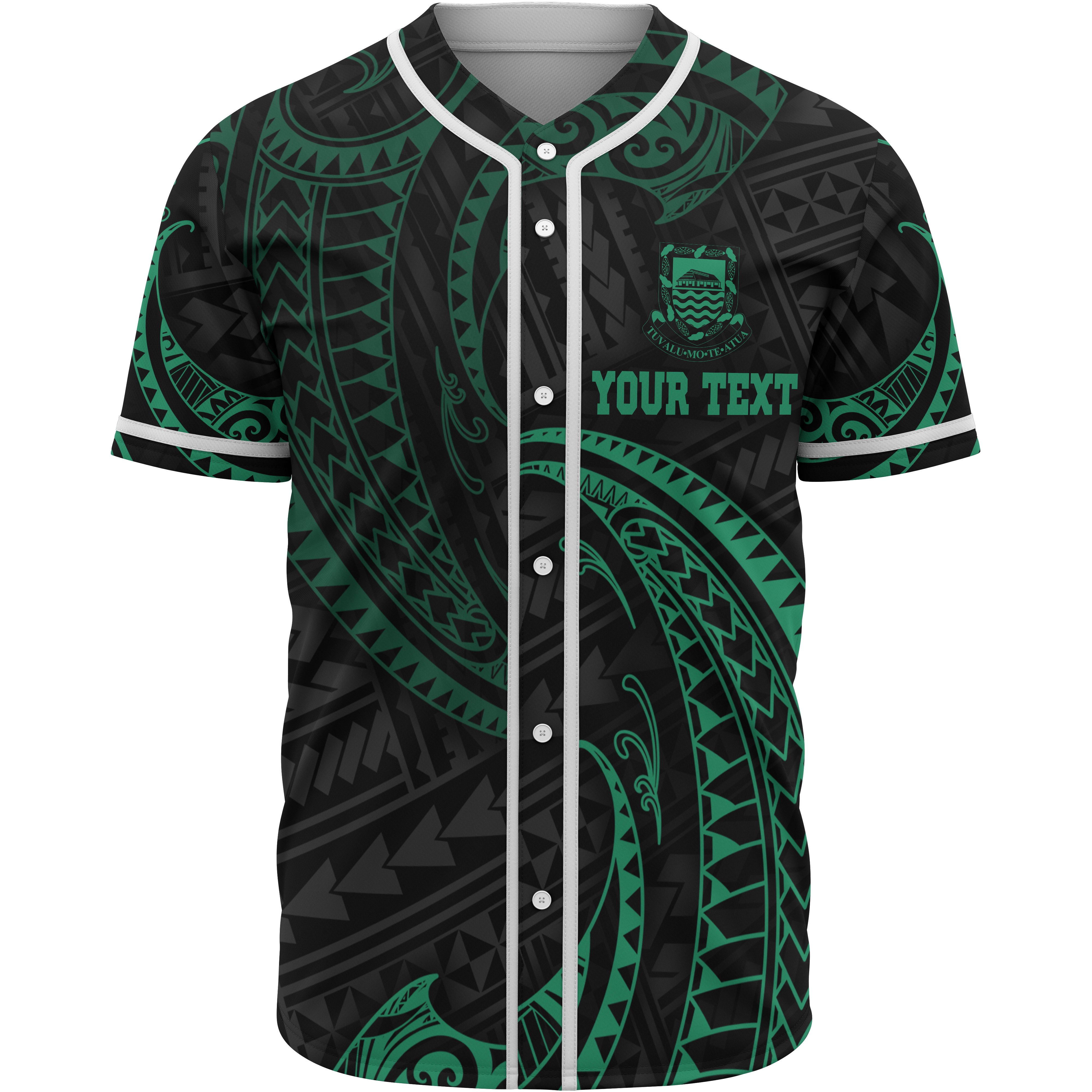 Tuvalu Polynesian Custom Personalised Baseball Shirt – Green Tribal Wave – BN12