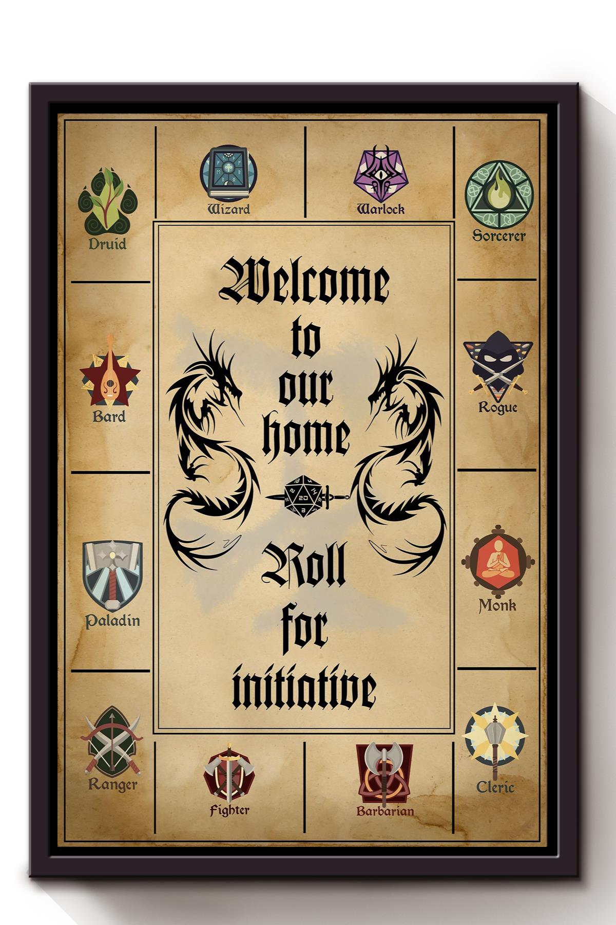 Welcome To Our Home Roll For Initiative Poster, Video Game Wall Art, For Gamer Gift, Home Decor Framed Canvas