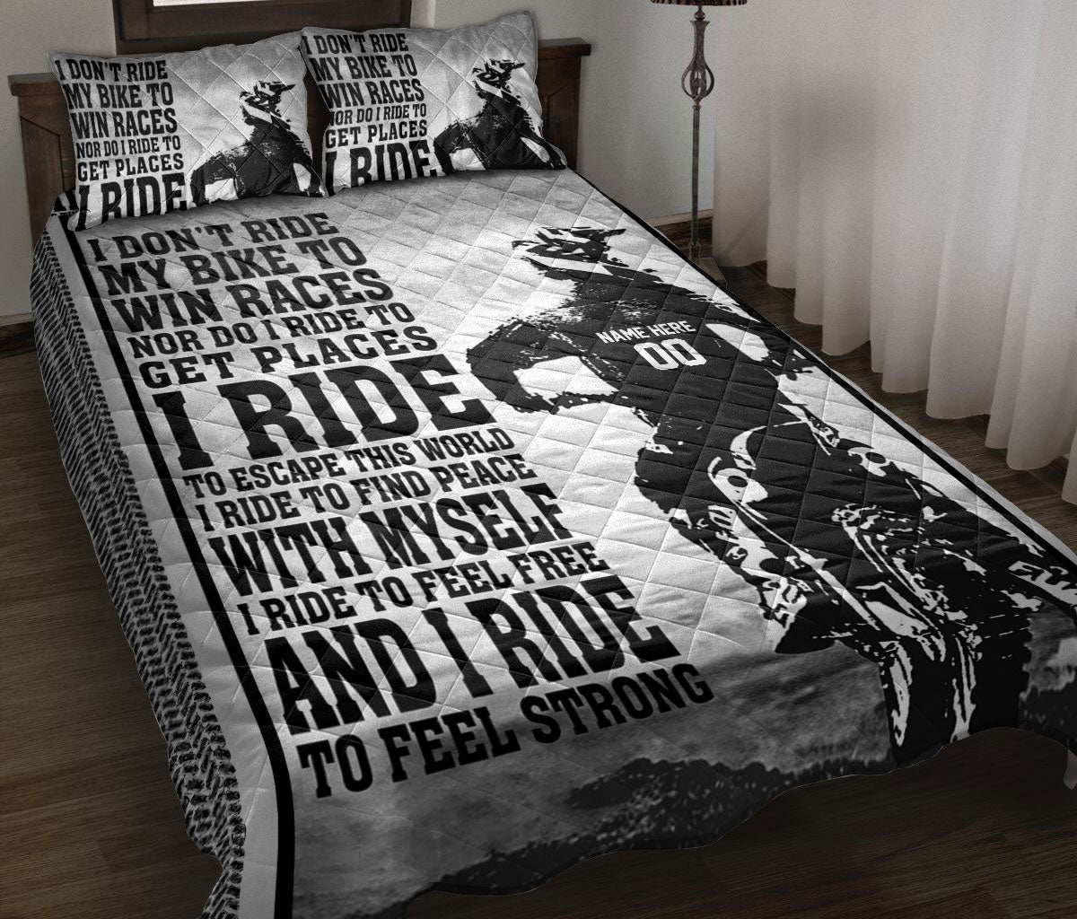 Personalized Motocross Quilt Set, Dirt Bike Motocross I Don'T Ride My Bike To Win Races Quilt Blanket With Pillowcases, Quilt Bedding Set