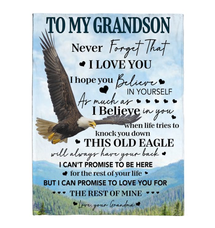 To My Grandson Fleece Blanket, Personalized Birthday Gift For Grandson From Grandma Eagle Blanket