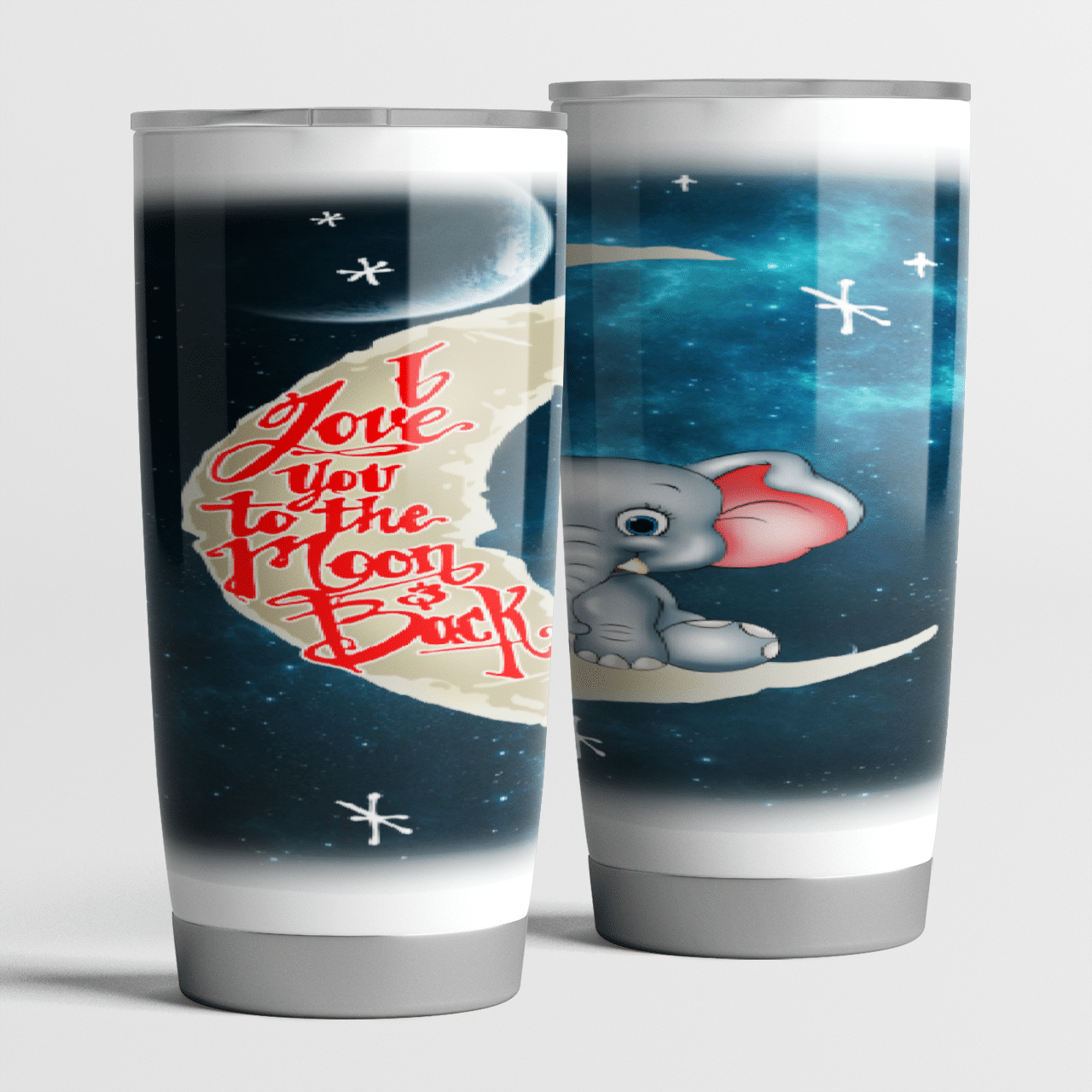 I Love You To The Moon And Back Elephant Personalized Stainless Steel Tumbler Customize Name, Text, Number 20Oz