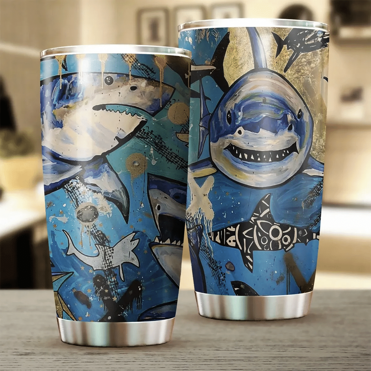 Shark Ocean Gift For Lover Day Travel Tumbler All Over Print Size 20Oz – 30Oz