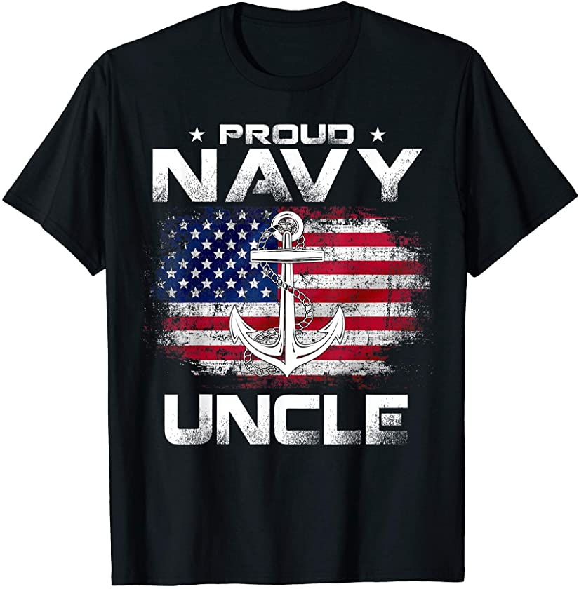 Vintage Proud Navy Uncle With American Flag Gift Veteran T-Shirt