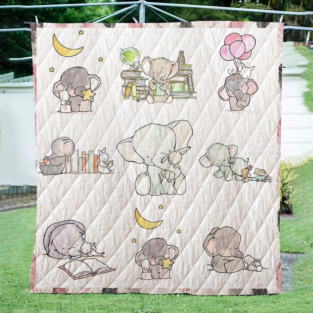 Activities Of Baby Elephant  Quilt Blanket