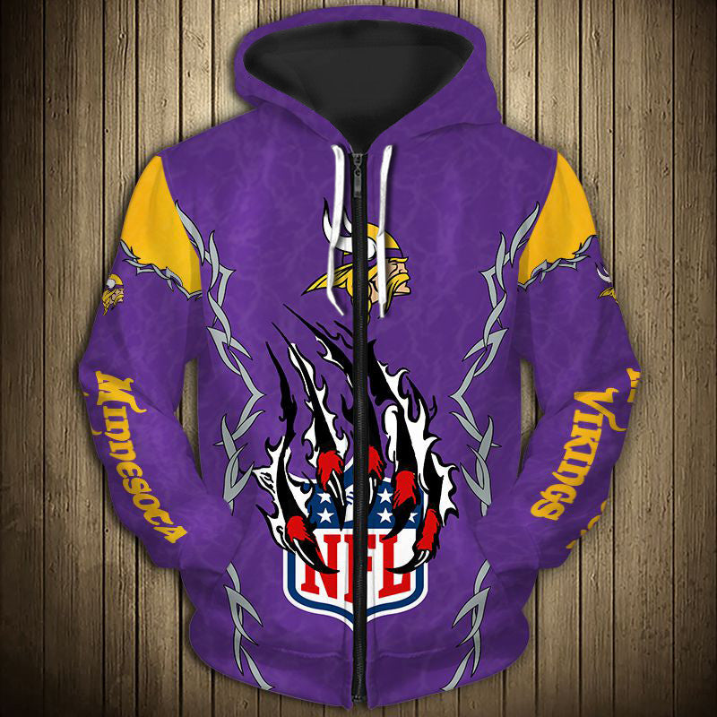 Minnesota Vikings Claw 3D Zipper Hoodie