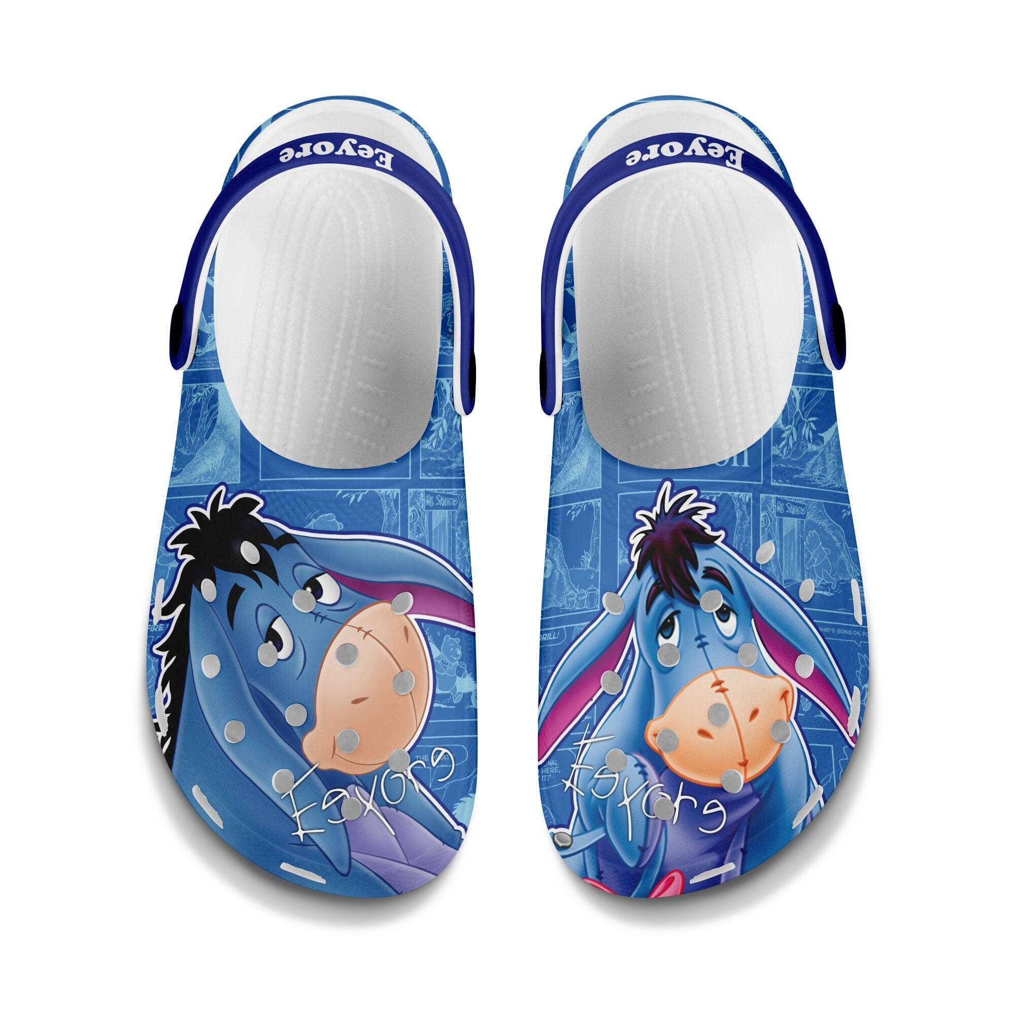 Eeyore Shy Donkey Blue Pattern Disney Graphic Cartoon Crocss Shoes, Adult And Kid Crocss, Gift Birthday