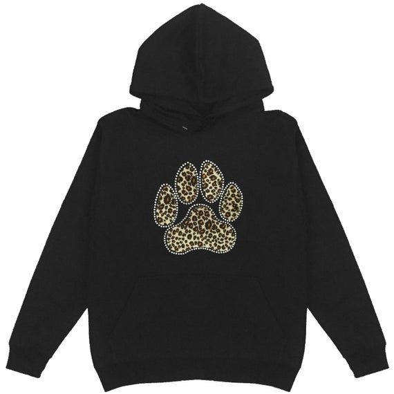 Brown Leopard Paw Patch Stones Pullover Hoodie Plus Size Unisex Bling Bling Handmade Cute Animal 498 2