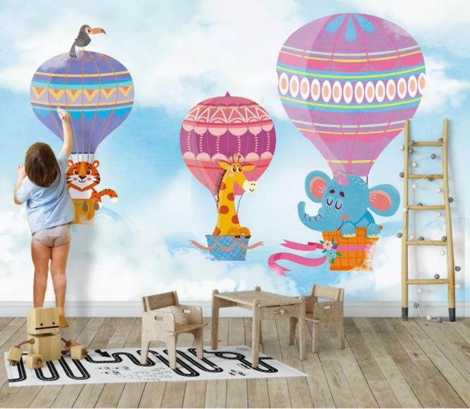 3D Nordic Simplicity Animals Balloon Wall Mural Wallpaperpe 406