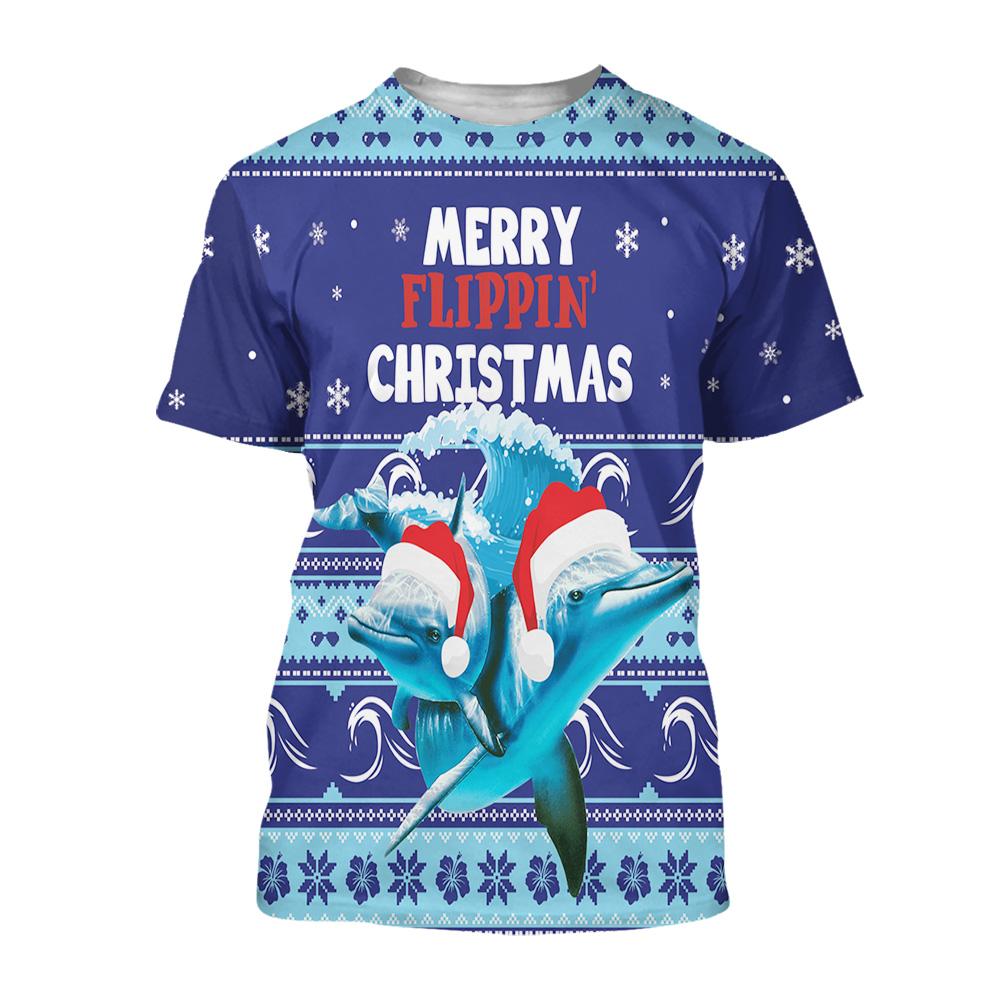 Merry Flippin Christmas Dolphins 9Basic All Over Print Shirt