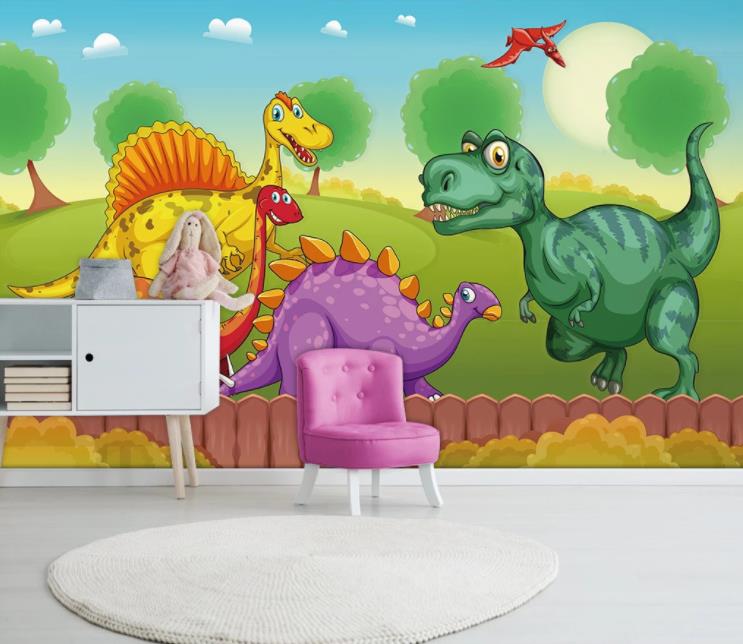 3D Hand Drawn Colored Animal Dinosaur Plant Wall Mural Wallpaper Lll 1418