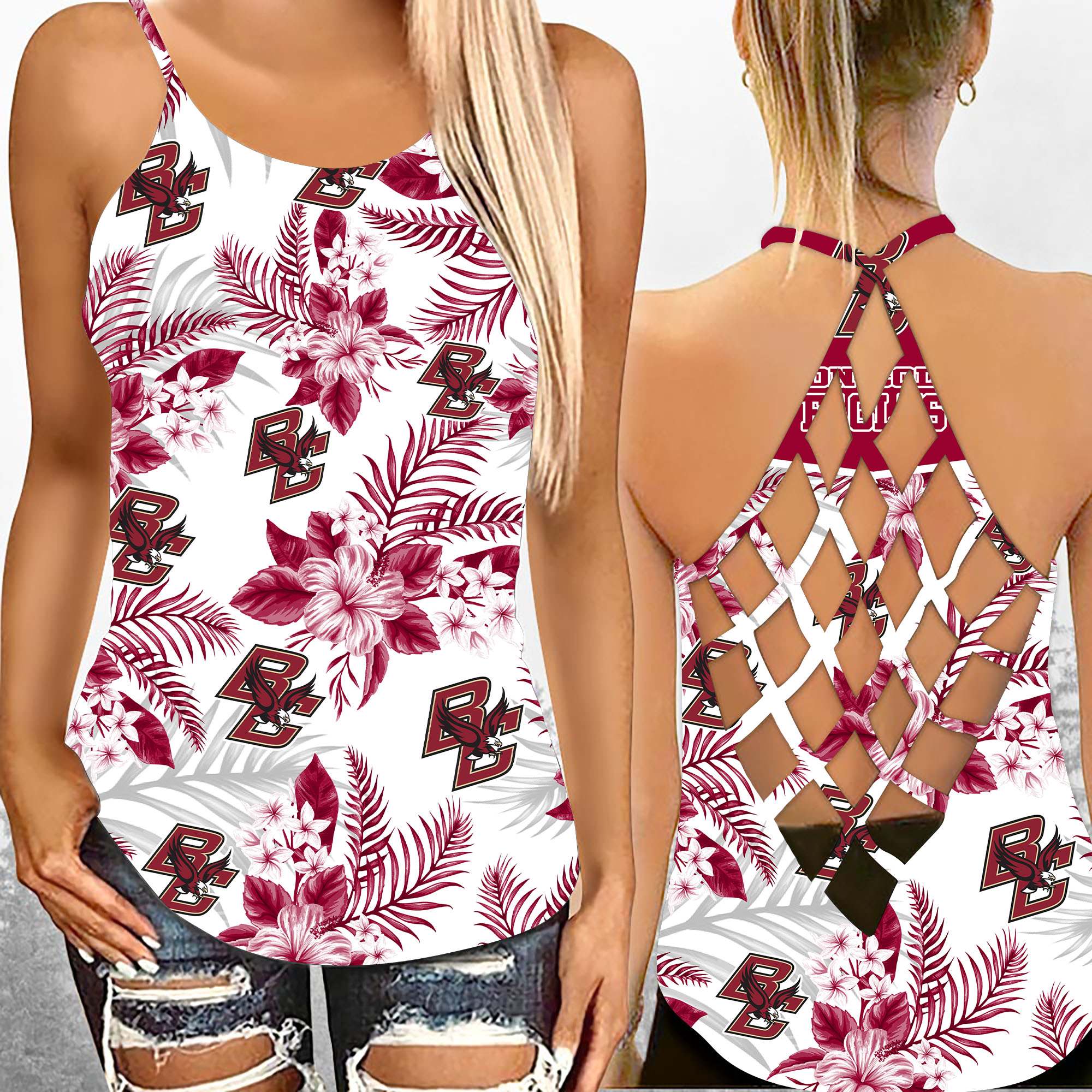 Boston College Eagles NCAA3-Criss Cross Tanktop Hawaii Style Ds1