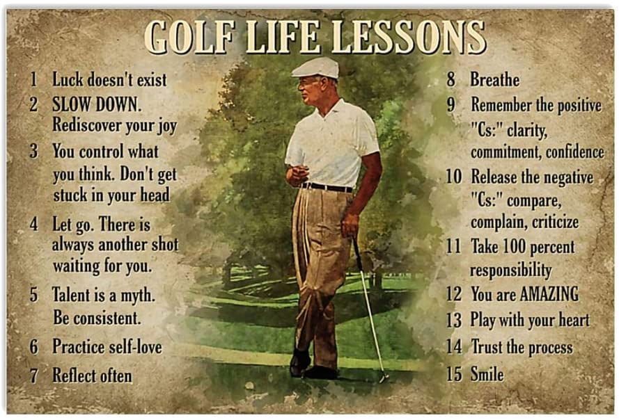 Vintage Old Man Playing Golf – Golf Life Lessons Poster Art Print      Home Decor Gift For Men Women Family Friend On Birthday Xmas