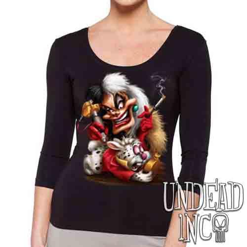 Villains Cruella De Vil Tattooing White Rabbit – Ladies 3/4 Long Sleeve Tee