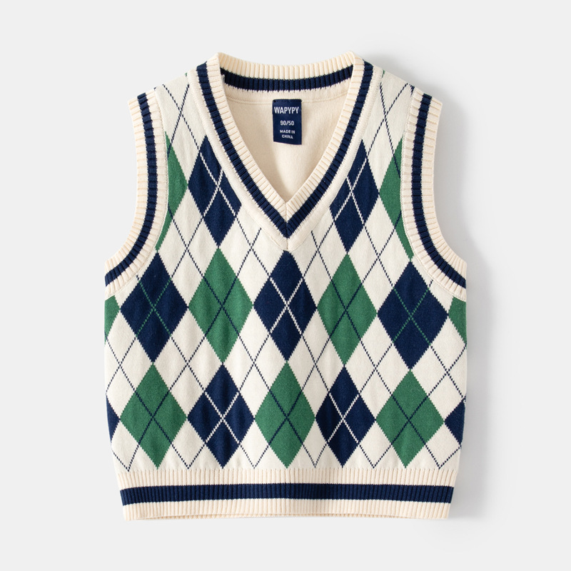 2023 Ins New Fashion Boys Sweater Vest Children Autumn Winter Vest Knit Sweater Plaid Boys Vest alx