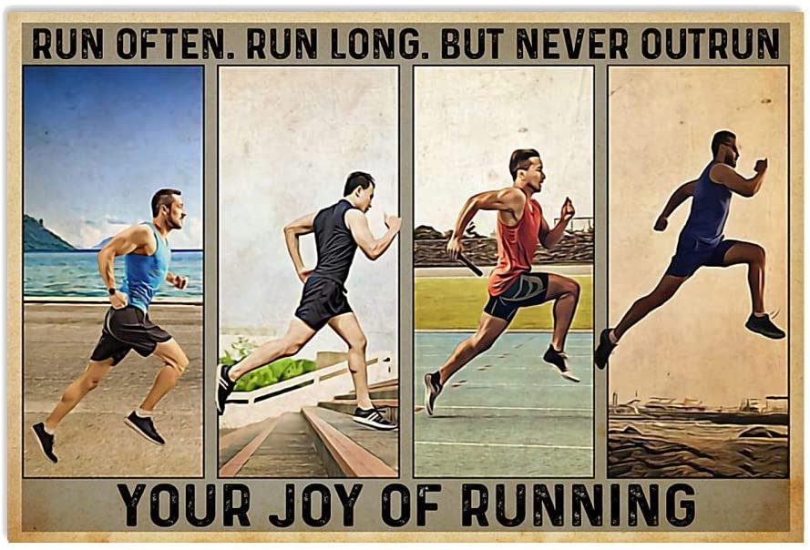 Vintage Man Running – Your Joy Of Running Run Often Run Long Poster Art Print      Home Decor Gift For Men Women Family Friend On Birthday Xmas