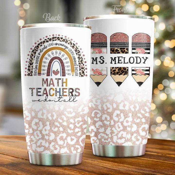 Personalized Travel Tumbler For Teacher 20Oz Cup Custom Name Boho Rainbow Leopard Floral Pencil Back To School Gifts