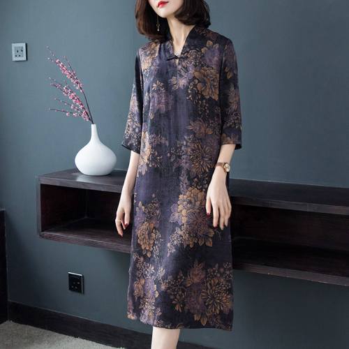 Spring Vintage Floral Natural Silk Midi Sundress 2022 Summer Casual Women Dresses Elegant Bodycon Party Evening Vestidos alx