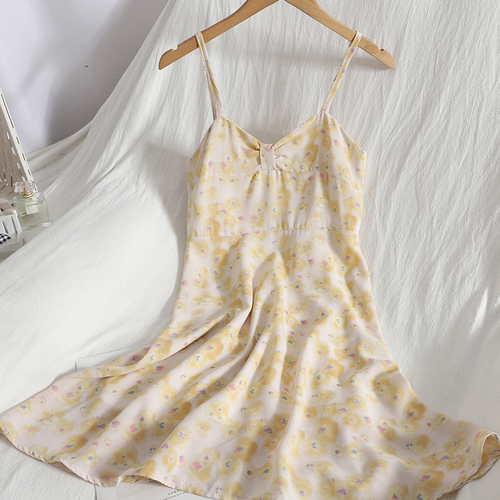 Bow Floral Sleeveless Nightgowns Women Sweet Spaghetti Strap Sleepwear Lounge Comfortable Slim Gentle Korean Nightdress Leisure alx