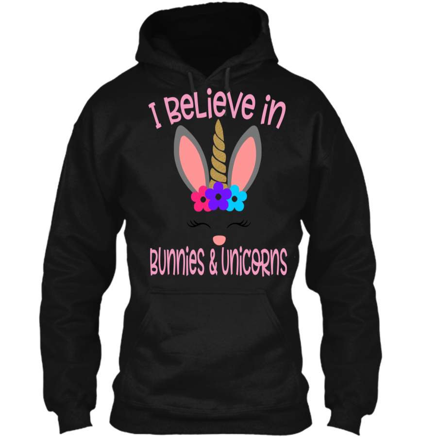 Believe Easter Bunny Unicorn Shirt Cute Easter Gift Pullover Hoodie 8 oz