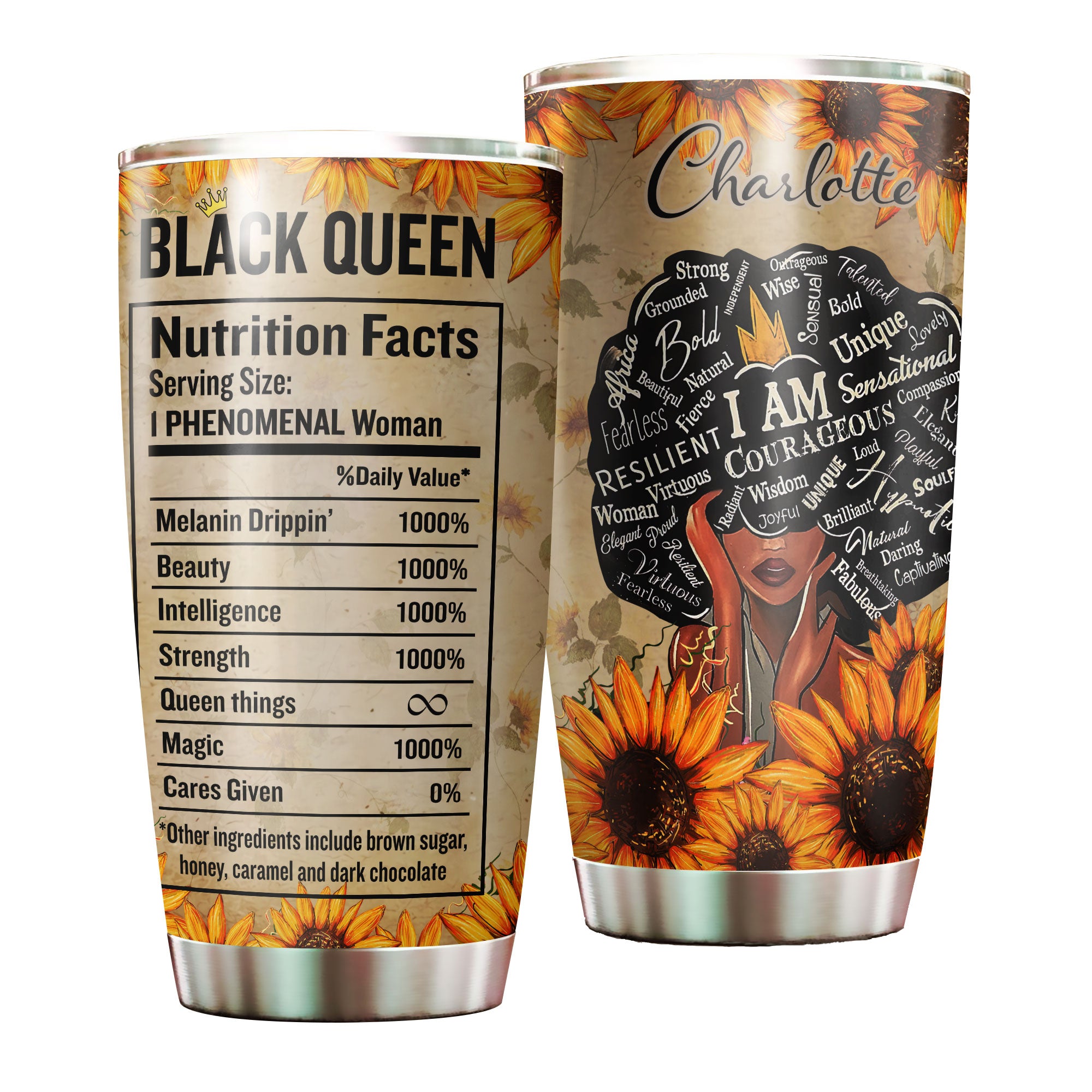 Personalized Black Queen Stainless Steel Tumbler – Double-Walled Insulation Vacumm Flask – Gift For Black Queen, International Women’S Day, Hippie Girls 02