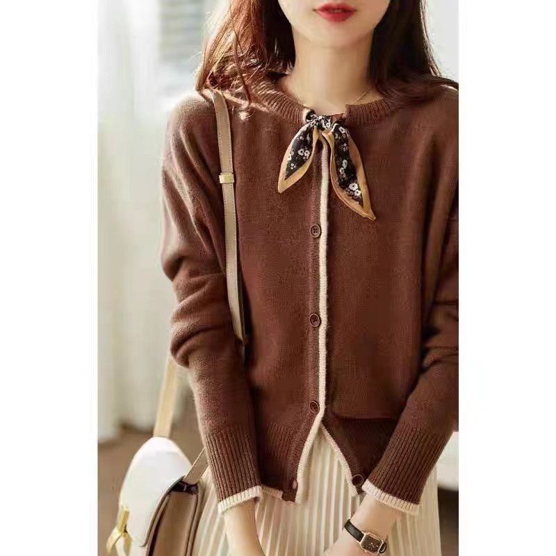 2022 women’s V-neck cashmere cardigan sweater striped cardigan knitted cardigan long sleeve fashion sweater coat alx