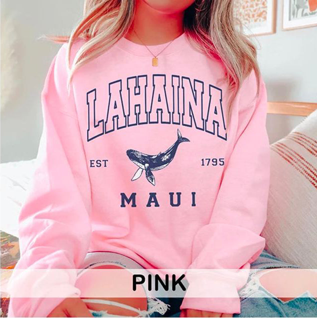 Lahaina Collegiate Sweatshirt, Maui Hawaii Strong Letterman Sweatshirt Lahaina Whale Watching Sweatshirt Hawaii Vacation Trip Bachelorette Crewneck Sweatshirt Sws1773