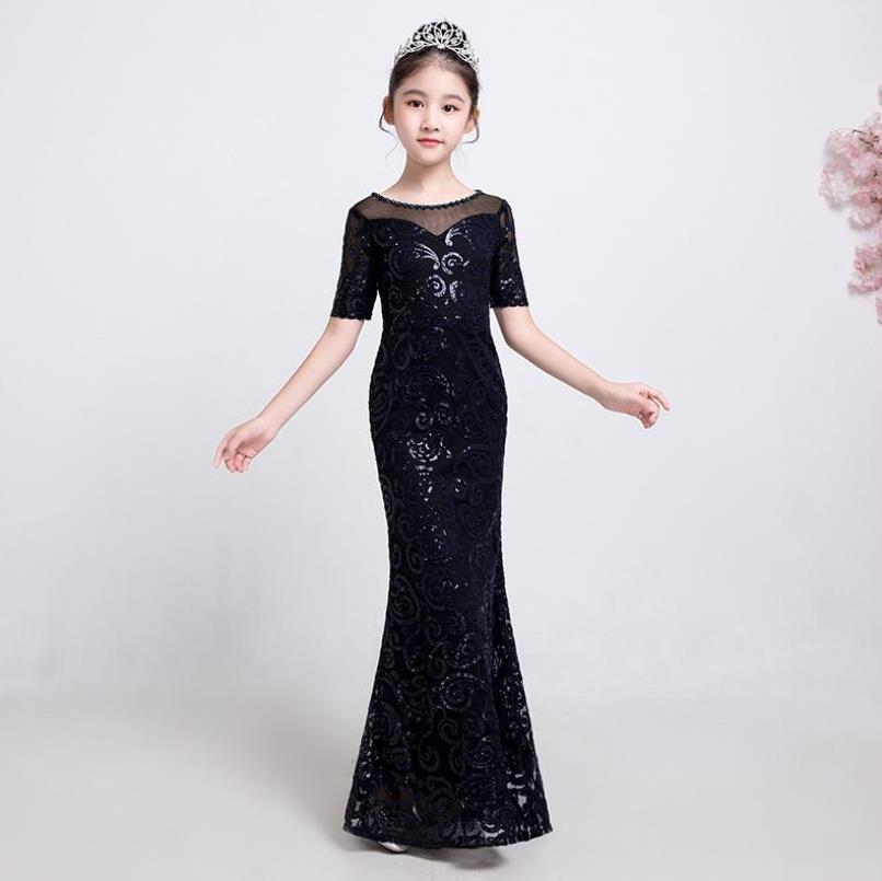 Baby Girls Princess Mermaid Dress 2019 New Sexy Lace Sequins Evening Dress Children’s Party Gown Kids Clothes Vestidos Y1107 alx