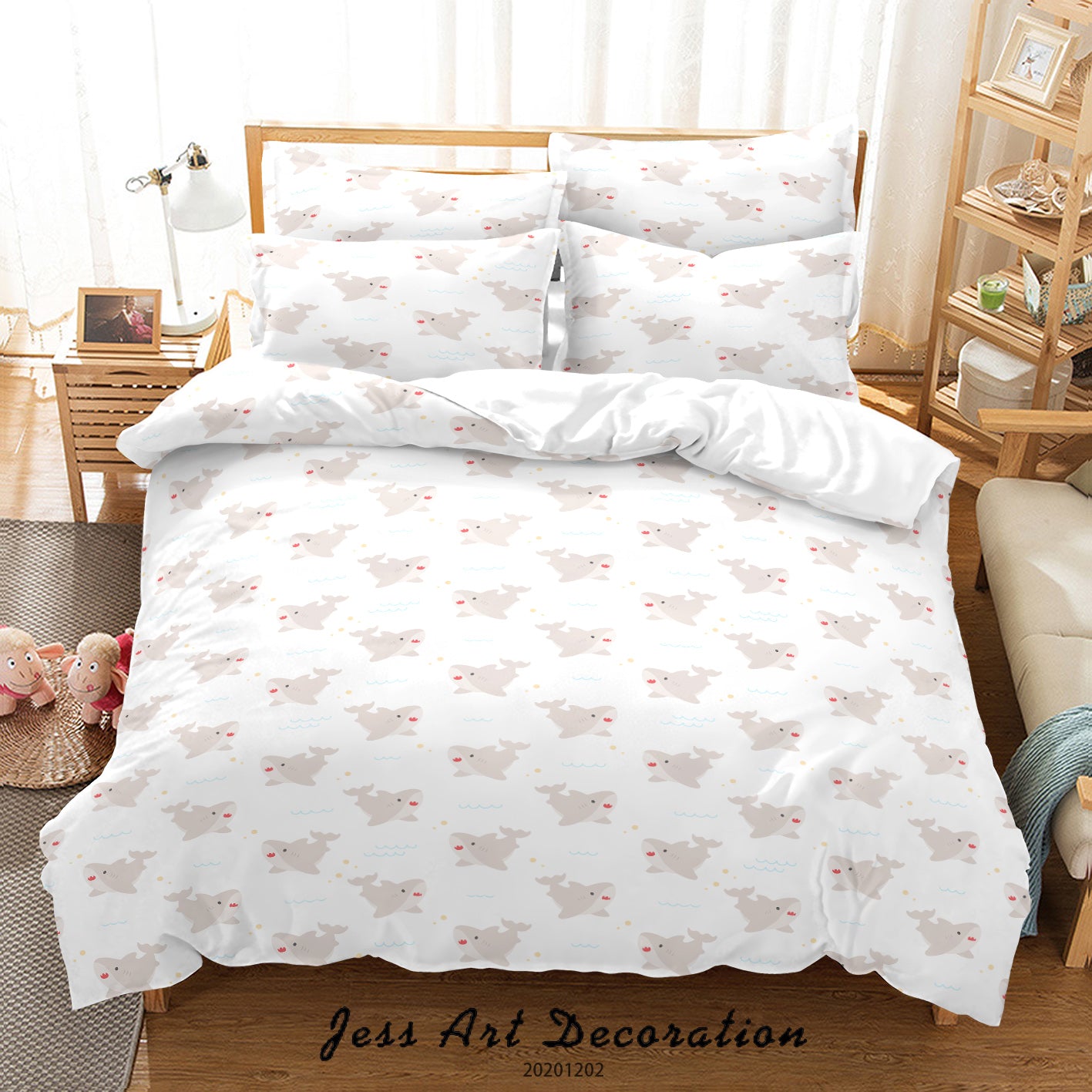 3D Cartoon Ocean Shark Fish Pattern Quilt Cover Set Bedding Set Duvet Cover Pillowcases Lxl