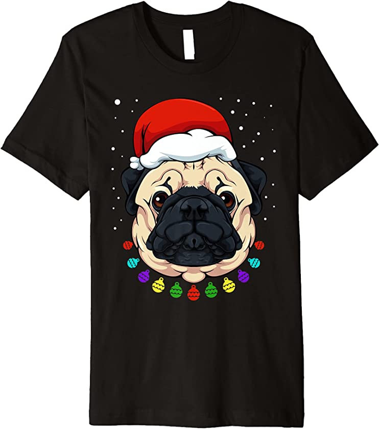 Pug Santa Hat Christmas Pajama Cute Dog Puppy X-Mas Balls Premium T-Shirt