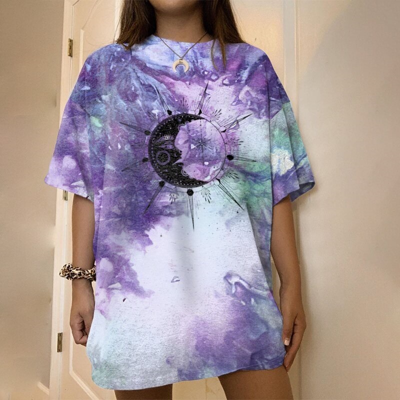 Vintage Women Shirts Tie Dye Printing Graphic Tee Summer Short Sleeve O-Neck Y2k Tops Casual Sexy Harajuku Loose T Shirt Female alx