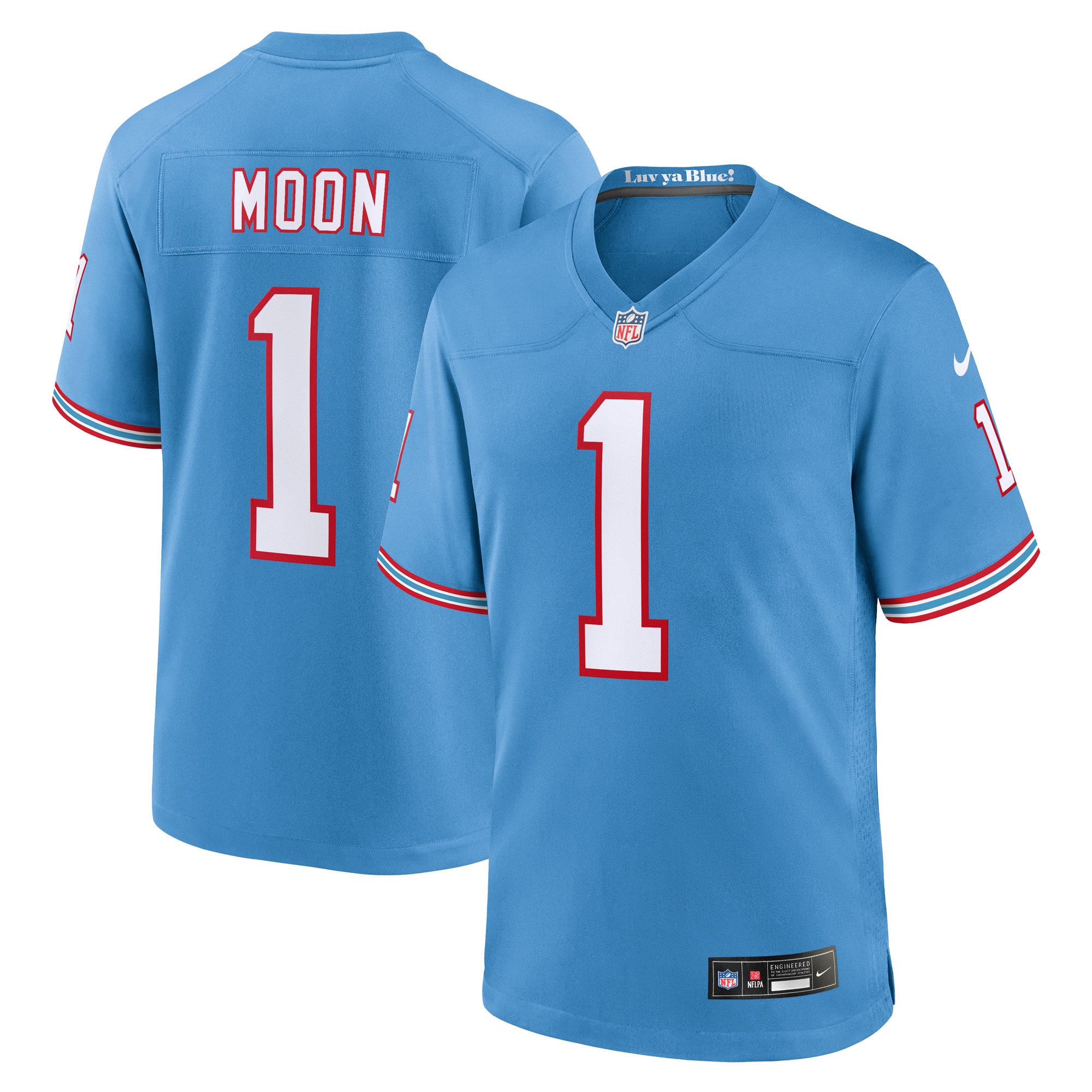 Warren Moon Tennessee Titans Oilers Throwback Retired Player Game Jersey – Light Blue