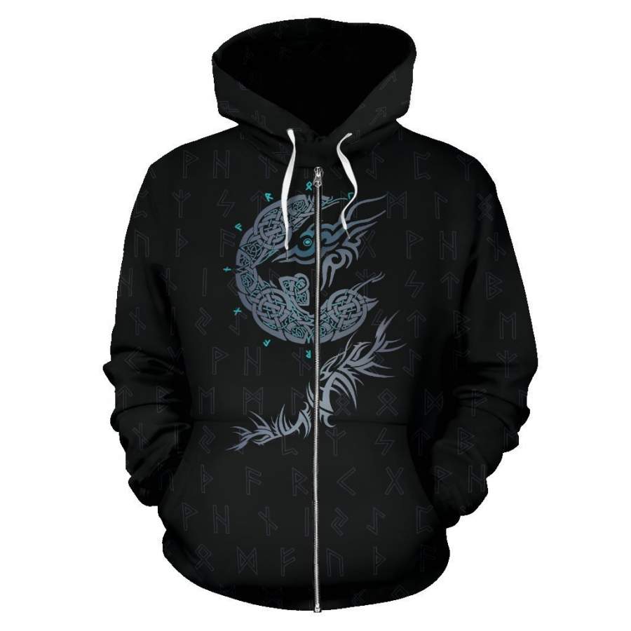 Viking Fenrir Wolf Zip-Up Hoodie