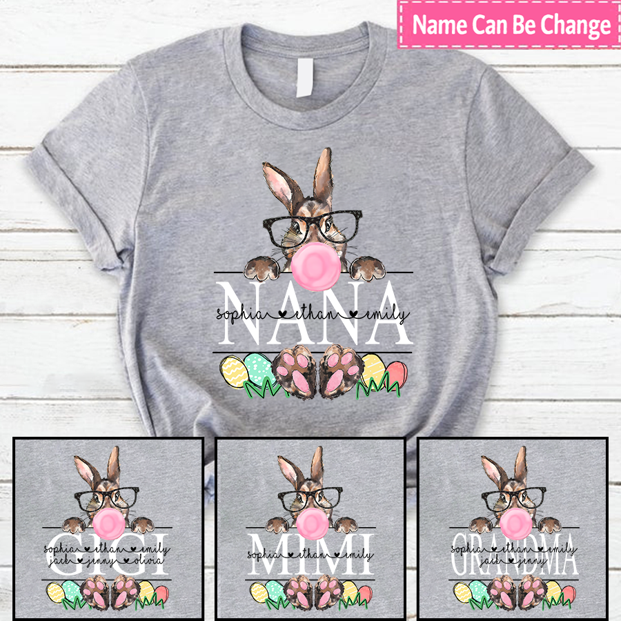 Bunny With Glasses & Bubblegum, Nana With Kids, Easter Day Gift Cth01 T-Shirt