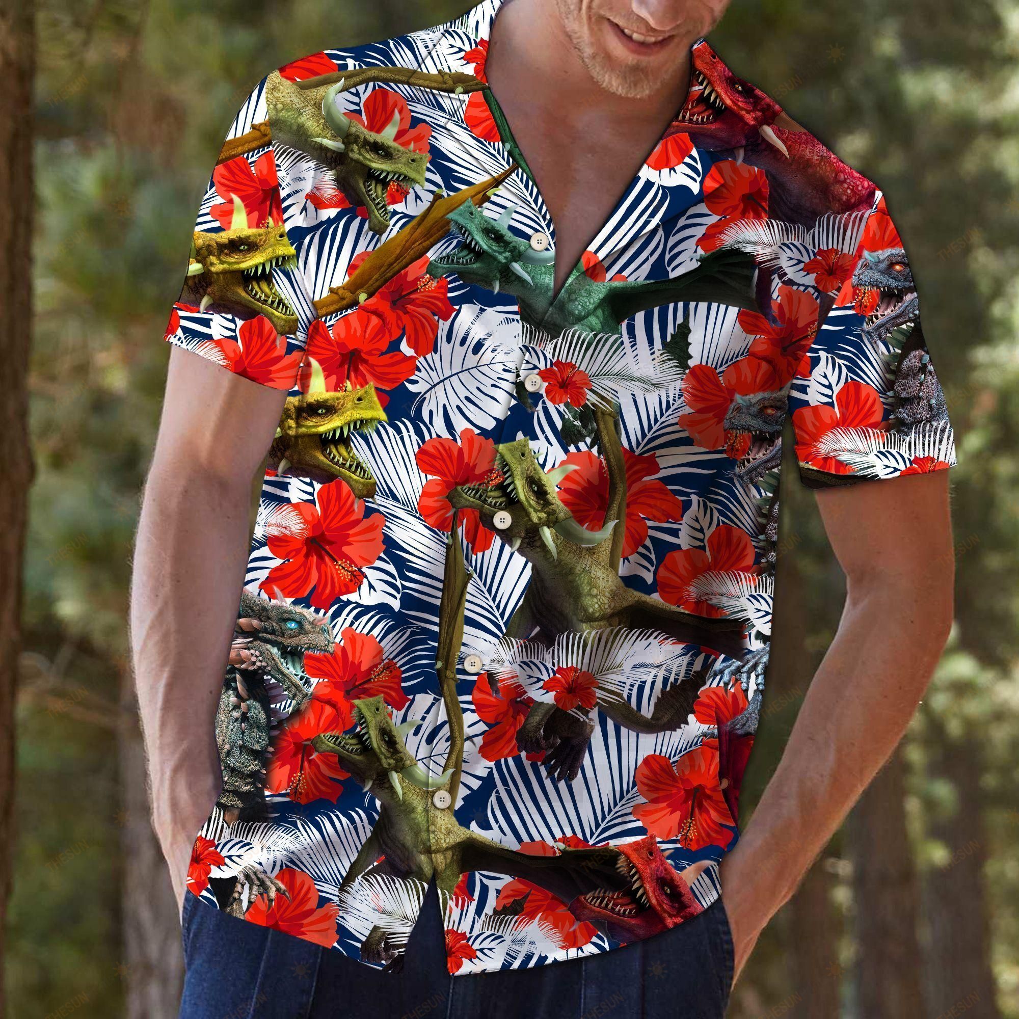 Dragon Hibiscus Flower Hawaiian Shirt Ha78483