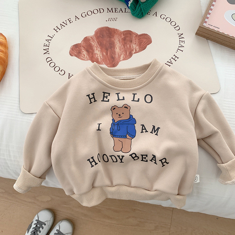 Children’s Cartoon Bear Sweatshirts 1-5Y Baby Kids Thicken Plus Velvet Tops Pullover for Girls Boys Cute Clothing alx