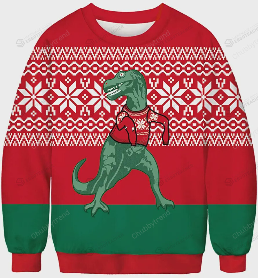 Apiidoo Dinosaur Ugly Christmas Sweater, All Over Print Sweatshirt