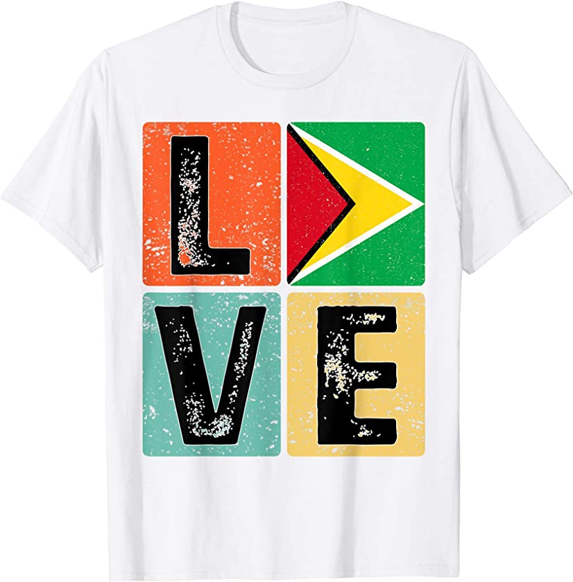 Vintage Retro I Love Guyana Flag for Guyanese Pride T-Shirt