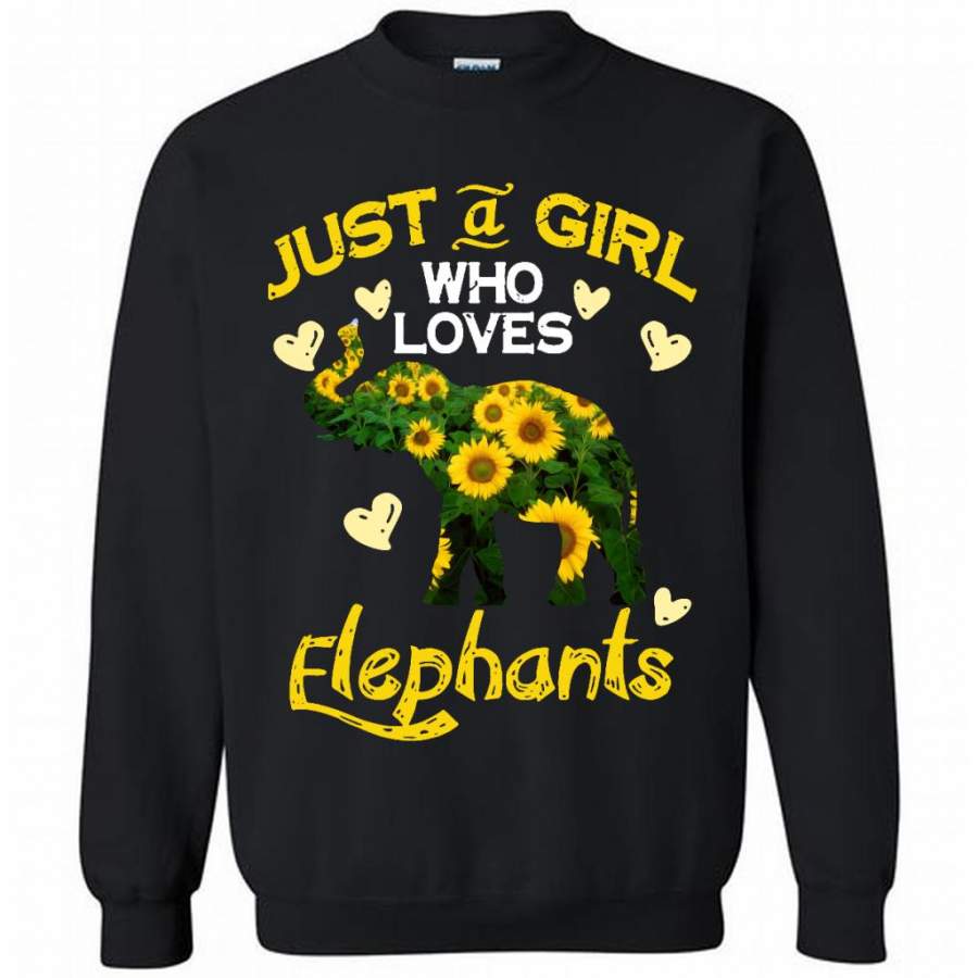 Just A Girl Who Loves Elephants, Floral Design – Gildan Crewneck Sweatshirt